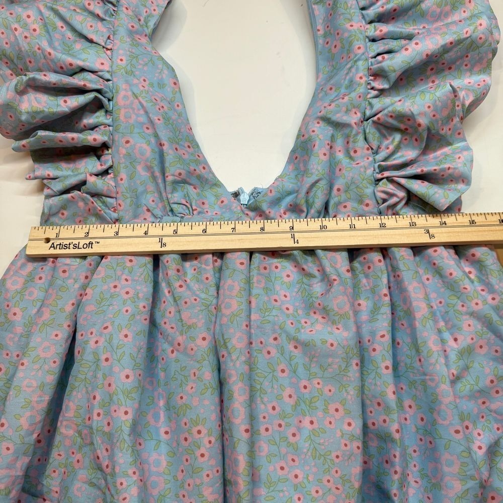 STORIA Closer Than Ever Babydoll Mini Dress Blue Floral Size Small NEW - Picture 6 of 8